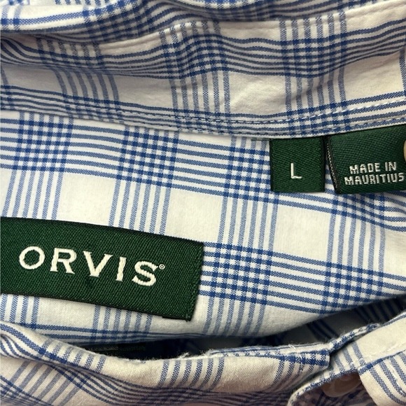 Orvis Shirt Large Blue White Gingham Button-Up Stretch Modern Classic Plaid Men - Picture 7 of 11